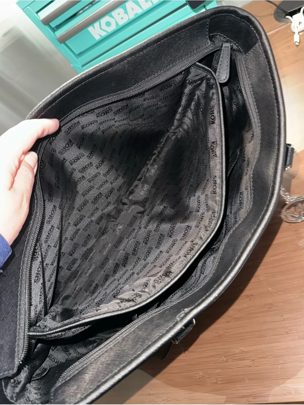 Michael Kors Black MK Logo Tote with Silver Charm